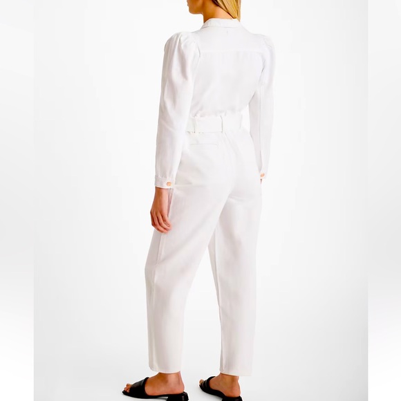 NWT Express Puff Sleeve Tie Waist White Denim Jumpsuit - Picture 2 of 9